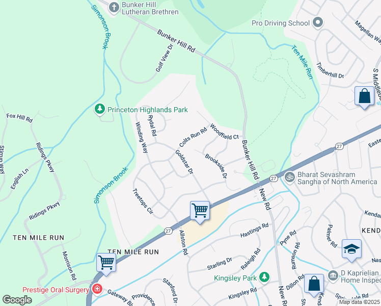 map of restaurants, bars, coffee shops, grocery stores, and more near 33 Brookside Drive in Princeton
