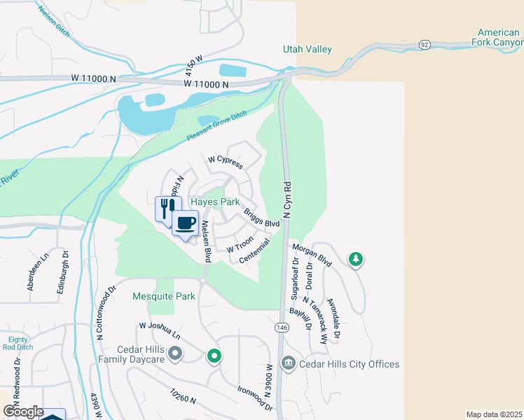 map of restaurants, bars, coffee shops, grocery stores, and more near 10686 Bristol in Cedar Hills