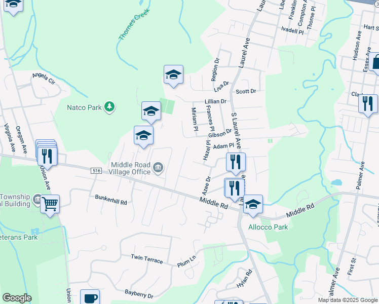map of restaurants, bars, coffee shops, grocery stores, and more near 19 Meredith Way in Hazlet