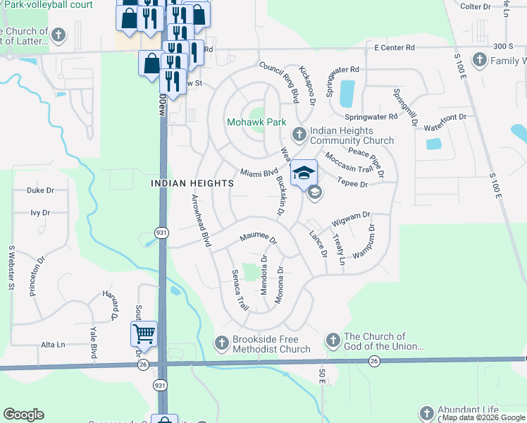 map of restaurants, bars, coffee shops, grocery stores, and more near 805 Buckskin Ct in Kokomo