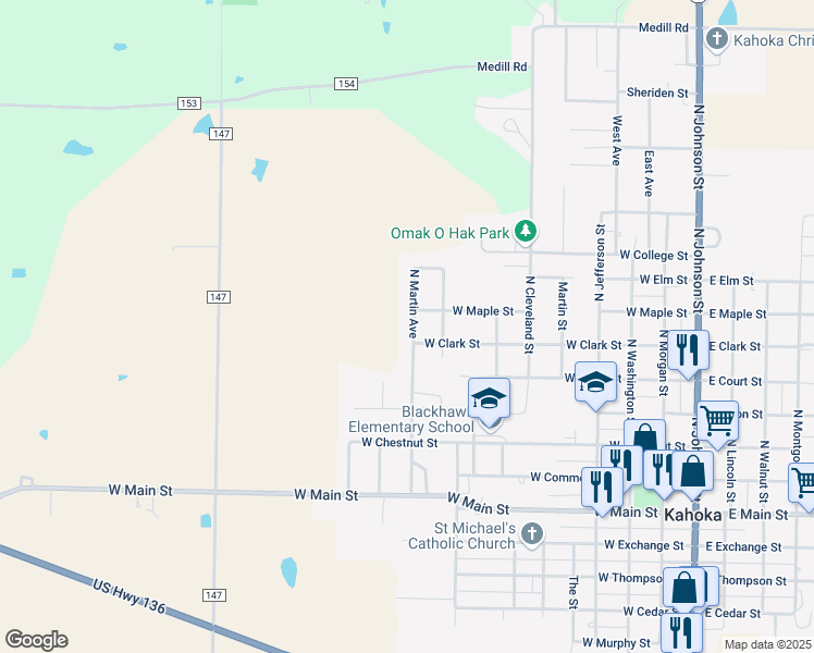 map of restaurants, bars, coffee shops, grocery stores, and more near 640 North Martin Avenue in Kahoka