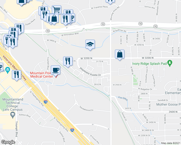 map of restaurants, bars, coffee shops, grocery stores, and more near 3084 Sage Loop in Lehi