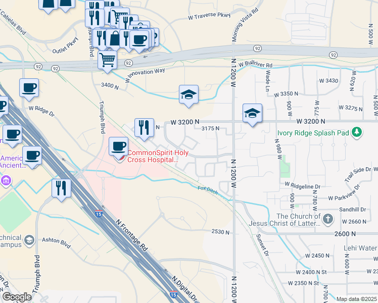 map of restaurants, bars, coffee shops, grocery stores, and more near 3084 Sage Loop in Lehi