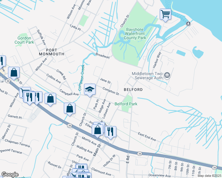map of restaurants, bars, coffee shops, grocery stores, and more near 6 Summerfield Court in Belford