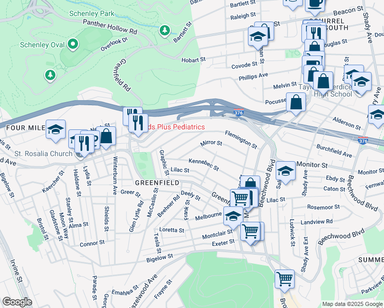 map of restaurants, bars, coffee shops, grocery stores, and more near 864 Flemington Street in Pittsburgh