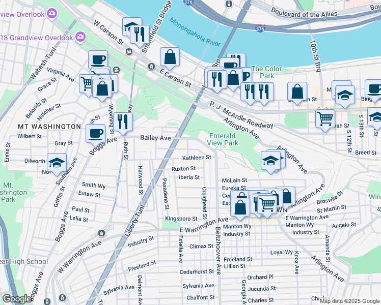 map of restaurants, bars, coffee shops, grocery stores, and more near 405 Kambach Street in Pittsburgh