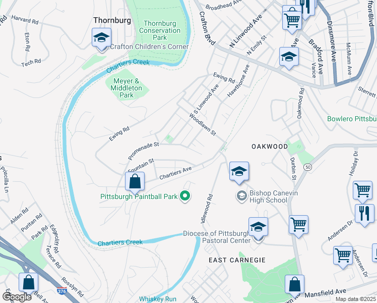 map of restaurants, bars, coffee shops, grocery stores, and more near 44 Marion Street in Pittsburgh