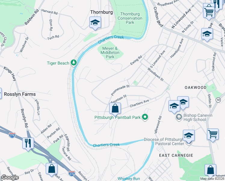 map of restaurants, bars, coffee shops, grocery stores, and more near 170 Promenade Street in Pittsburgh