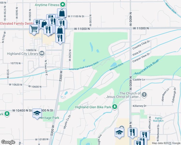 map of restaurants, bars, coffee shops, grocery stores, and more near 10685 West North Jerling Drive in Highland