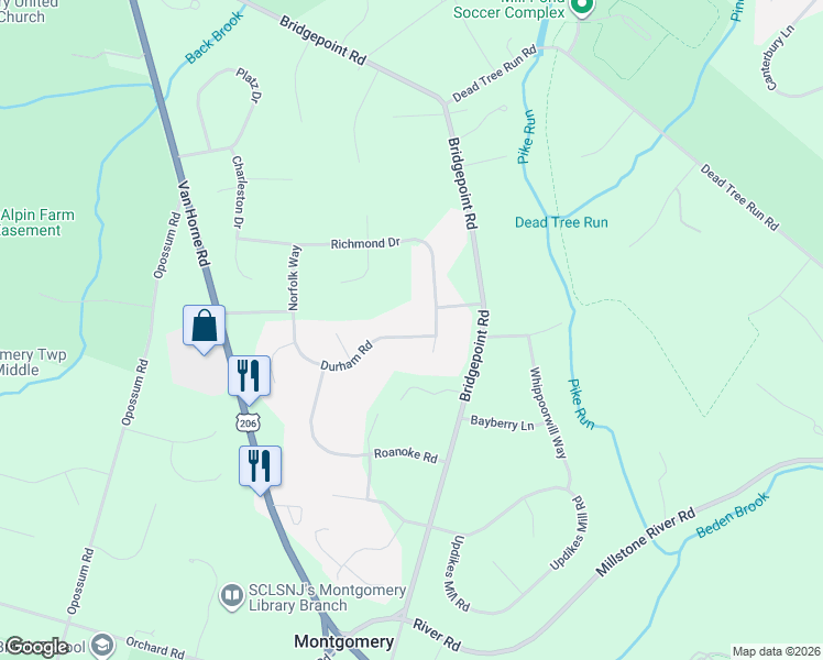 map of restaurants, bars, coffee shops, grocery stores, and more near 65 Durham Road in Montgomery