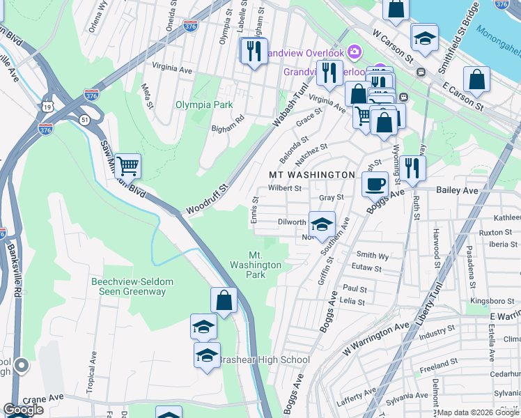 map of restaurants, bars, coffee shops, grocery stores, and more near 234 Cairo Street in Pittsburgh