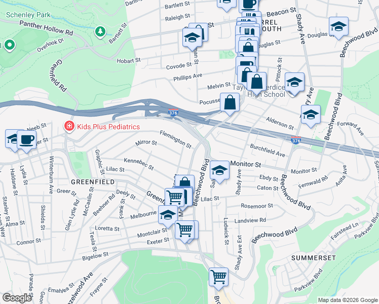 map of restaurants, bars, coffee shops, grocery stores, and more near 3950 Murray Avenue in Pittsburgh