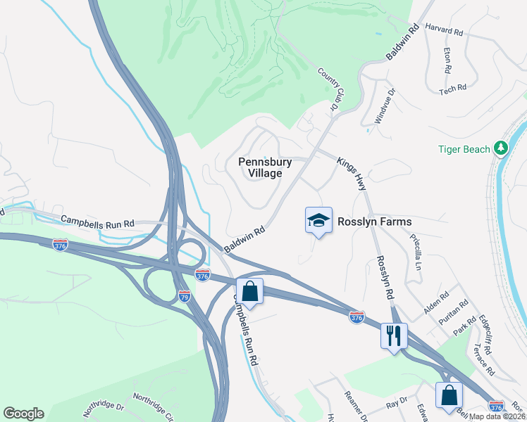 map of restaurants, bars, coffee shops, grocery stores, and more near 752 Carriage Circle in Pittsburgh