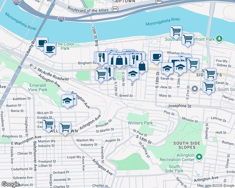 map of restaurants, bars, coffee shops, grocery stores, and more near 34 Enon Way in Pittsburgh