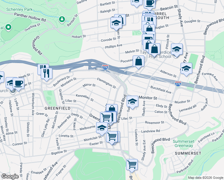 map of restaurants, bars, coffee shops, grocery stores, and more near 4004 Windsor Street in Pittsburgh