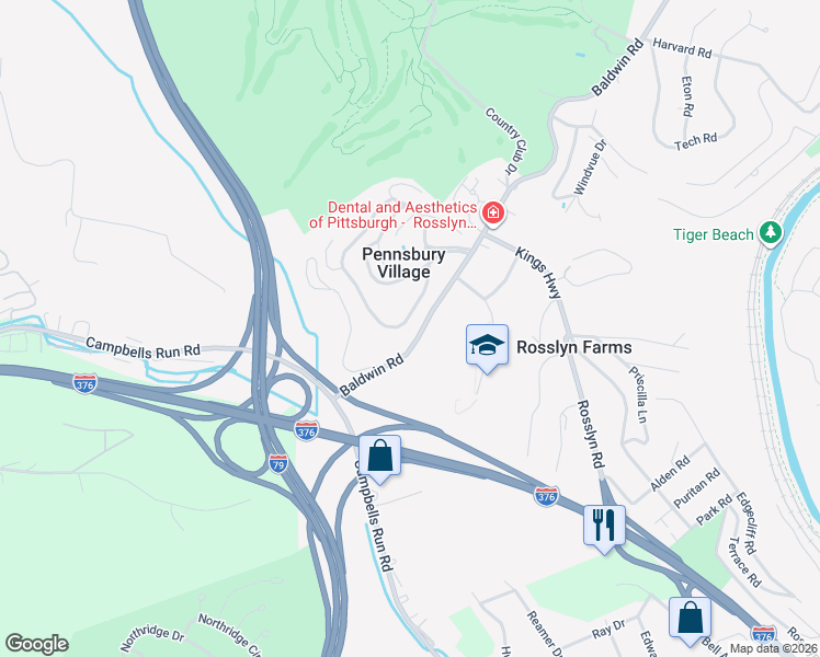map of restaurants, bars, coffee shops, grocery stores, and more near 734 Carriage Circle in Pittsburgh