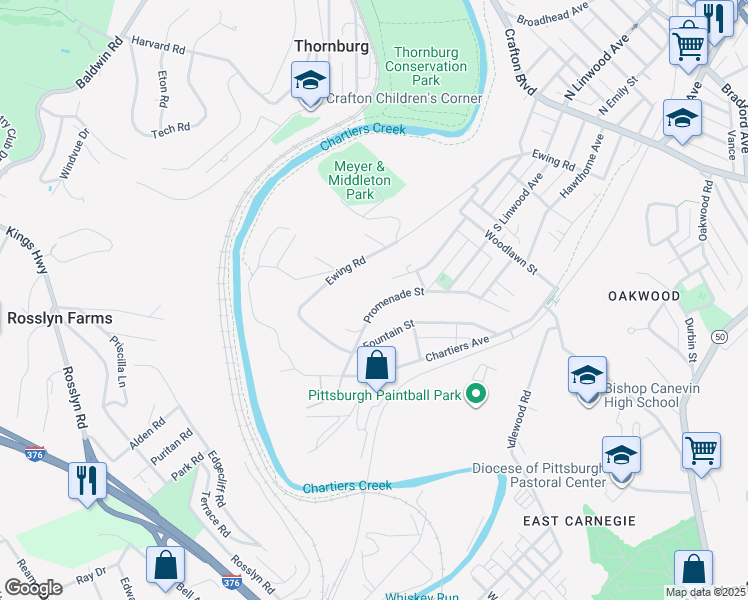 map of restaurants, bars, coffee shops, grocery stores, and more near 170 Promenade Street in Pittsburgh