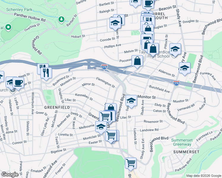 map of restaurants, bars, coffee shops, grocery stores, and more near 4004 Windsor Street in Pittsburgh