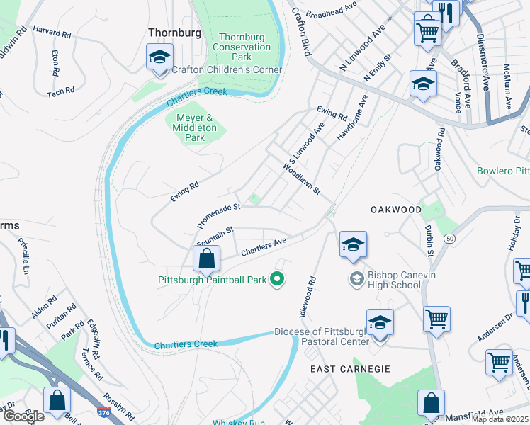 map of restaurants, bars, coffee shops, grocery stores, and more near 97 Promenade Street in Pittsburgh