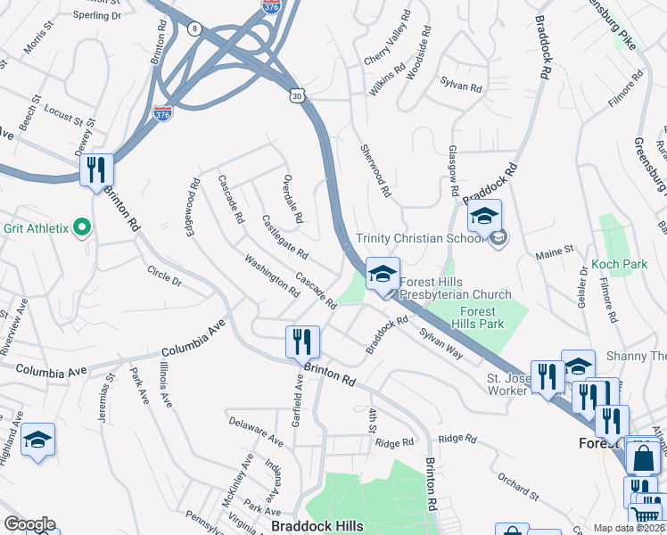 map of restaurants, bars, coffee shops, grocery stores, and more near 7 Bevington Road in Pittsburgh