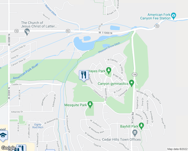 map of restaurants, bars, coffee shops, grocery stores, and more near 10683 Fiddlesticks in Cedar Hills