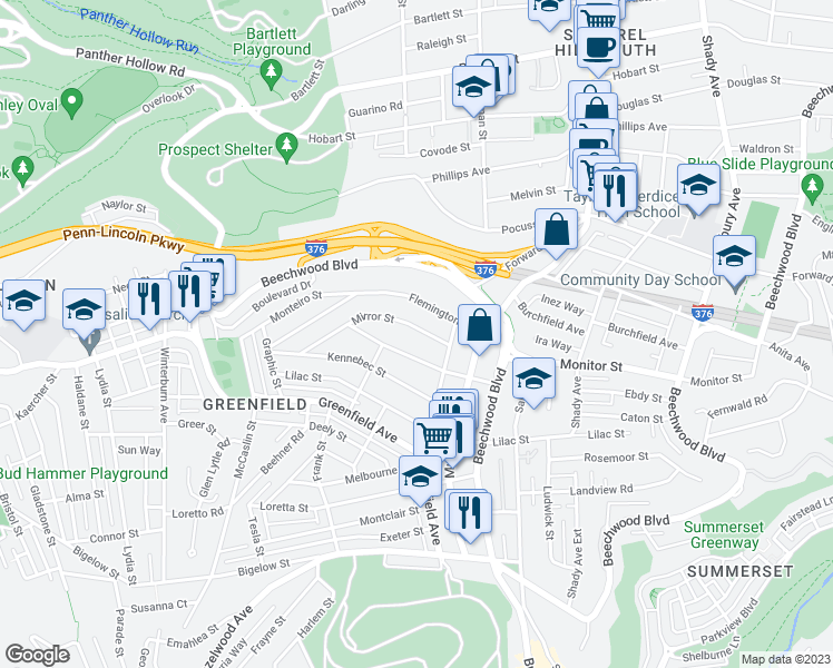 map of restaurants, bars, coffee shops, grocery stores, and more near 1026 Mirror Street in Pittsburgh