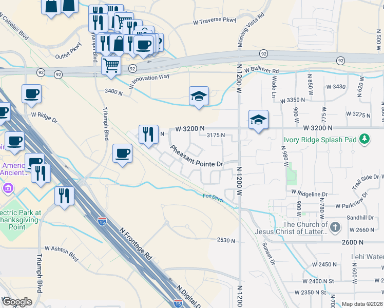map of restaurants, bars, coffee shops, grocery stores, and more near 3084 Sage Loop in Lehi