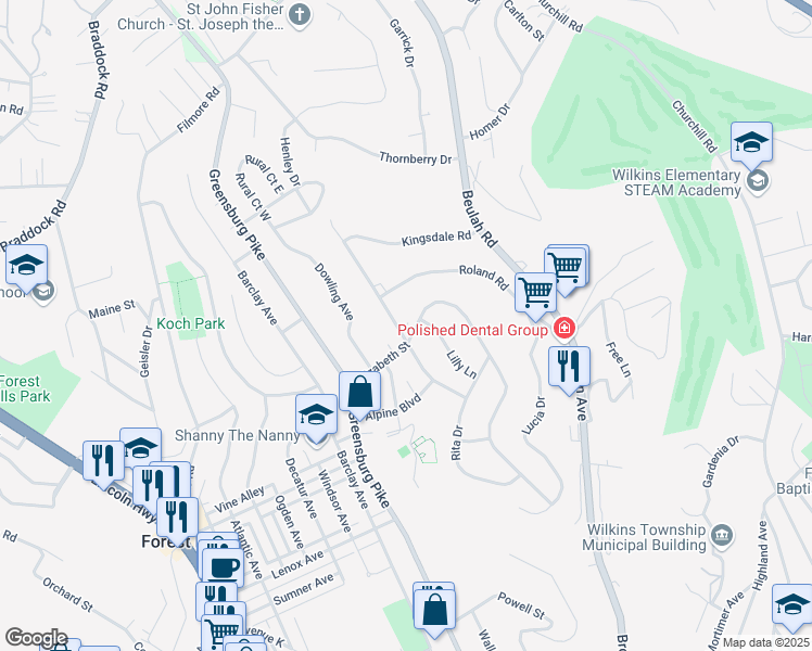 map of restaurants, bars, coffee shops, grocery stores, and more near 898 Stevendale Drive in Pittsburgh