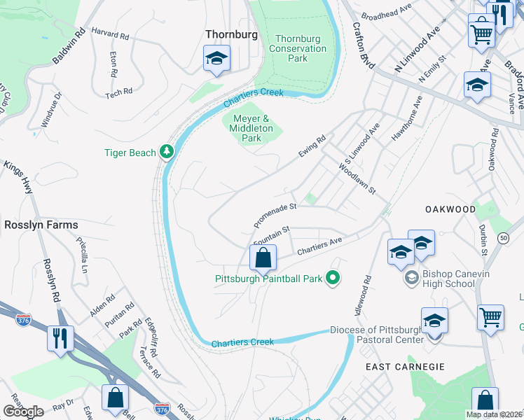 map of restaurants, bars, coffee shops, grocery stores, and more near 170 Promenade Street in Pittsburgh