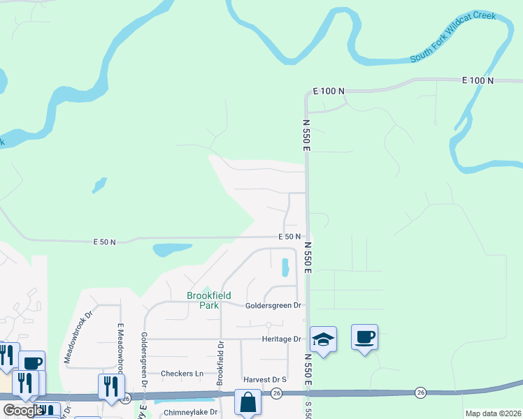 map of restaurants, bars, coffee shops, grocery stores, and more near 5304 Edinburgh Court in Lafayette