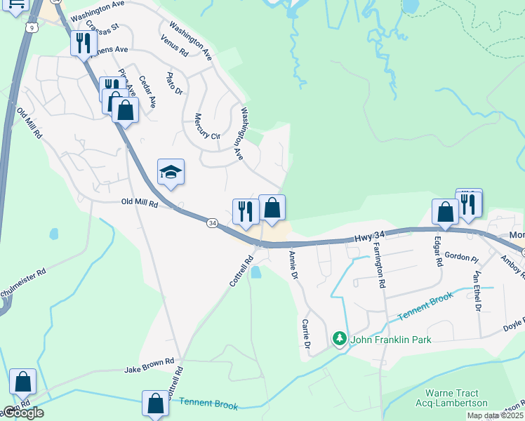 map of restaurants, bars, coffee shops, grocery stores, and more near 46 Dock Road in South Amboy