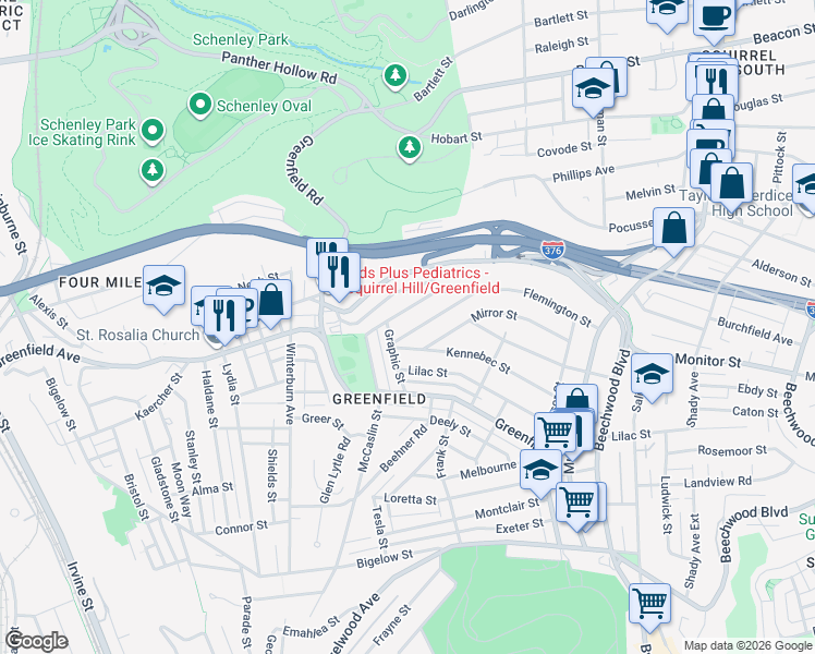 map of restaurants, bars, coffee shops, grocery stores, and more near 827 Flemington Street in Pittsburgh
