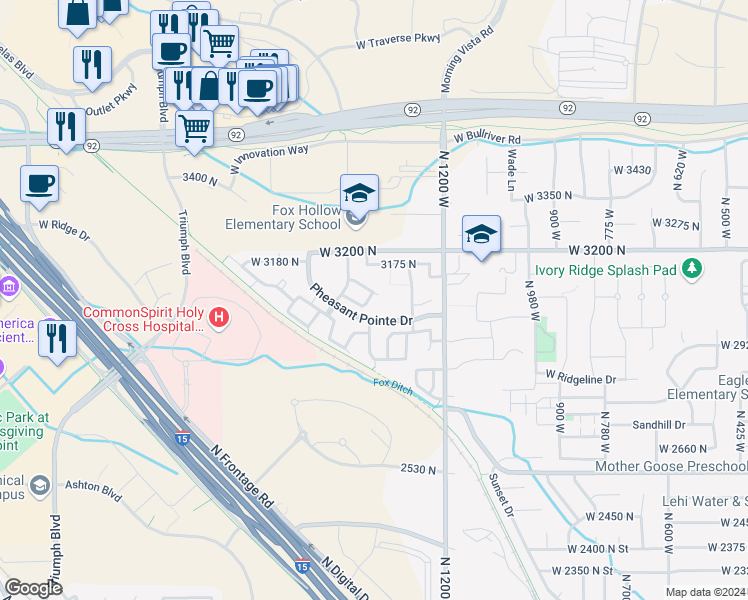 map of restaurants, bars, coffee shops, grocery stores, and more near 3078 Sage Loop in Lehi