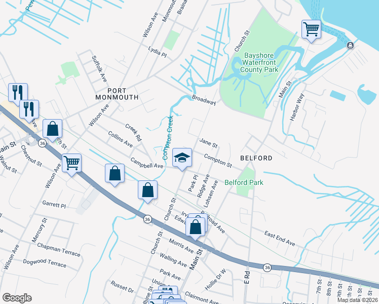 map of restaurants, bars, coffee shops, grocery stores, and more near 138 Church Street in Middletown Township