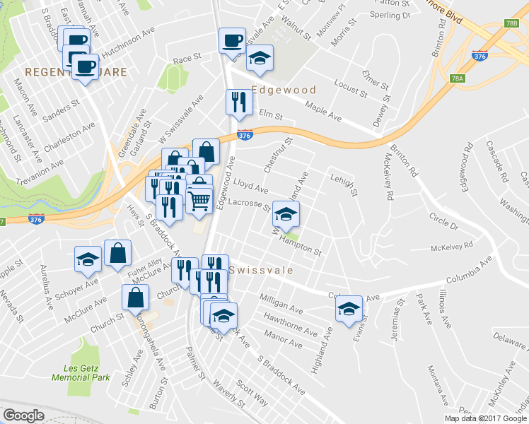 map of restaurants, bars, coffee shops, grocery stores, and more near 2010 Lacrosse Street in Pittsburgh