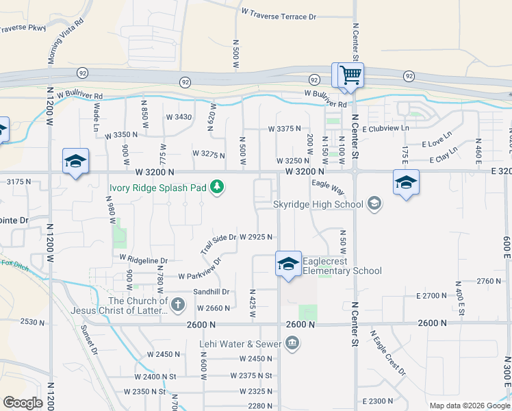 map of restaurants, bars, coffee shops, grocery stores, and more near 3013 N 425 W in Lehi