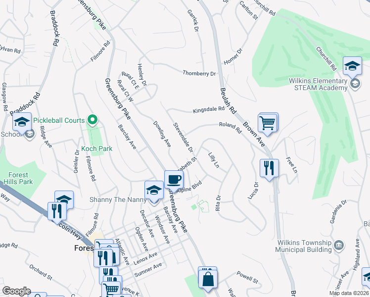map of restaurants, bars, coffee shops, grocery stores, and more near 898 Stevendale Dr in Pittsburgh