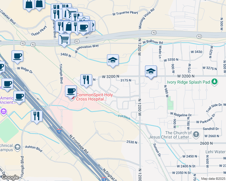 map of restaurants, bars, coffee shops, grocery stores, and more near 3084 Sage Loop in Lehi