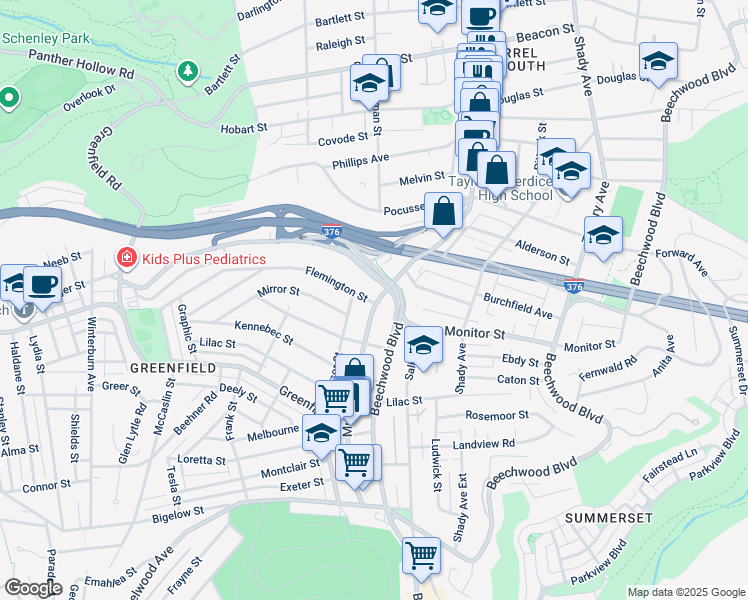 map of restaurants, bars, coffee shops, grocery stores, and more near 3950 Murray Avenue in Pittsburgh