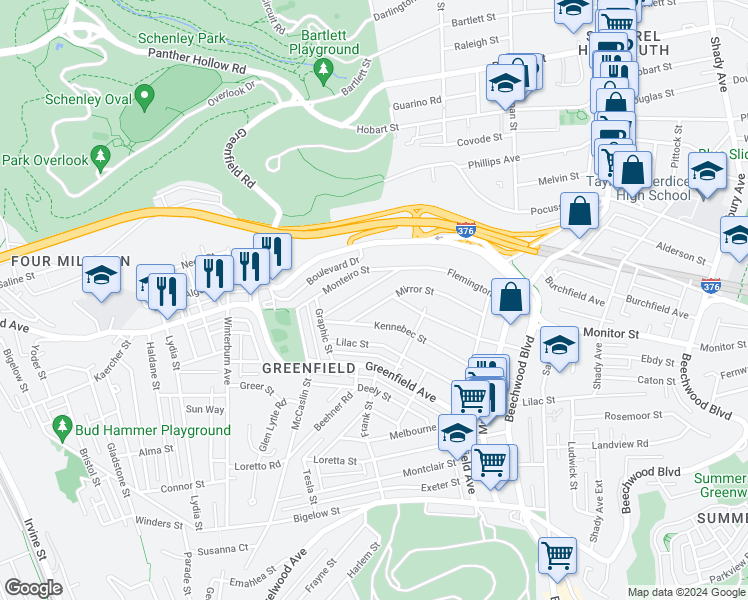 map of restaurants, bars, coffee shops, grocery stores, and more near 864 Flemington Street in Pittsburgh