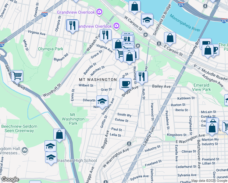 map of restaurants, bars, coffee shops, grocery stores, and more near 30 Norton Street in Pittsburgh