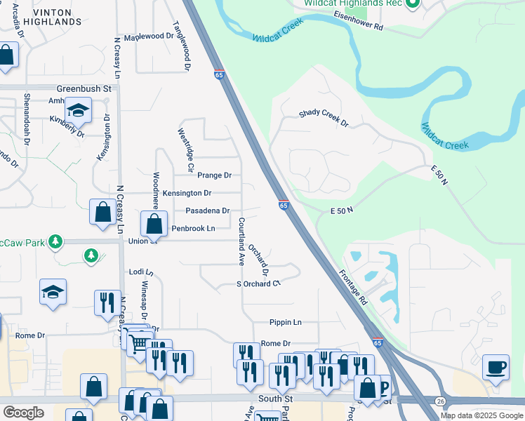 map of restaurants, bars, coffee shops, grocery stores, and more near 60 Pasadena Court in Lafayette