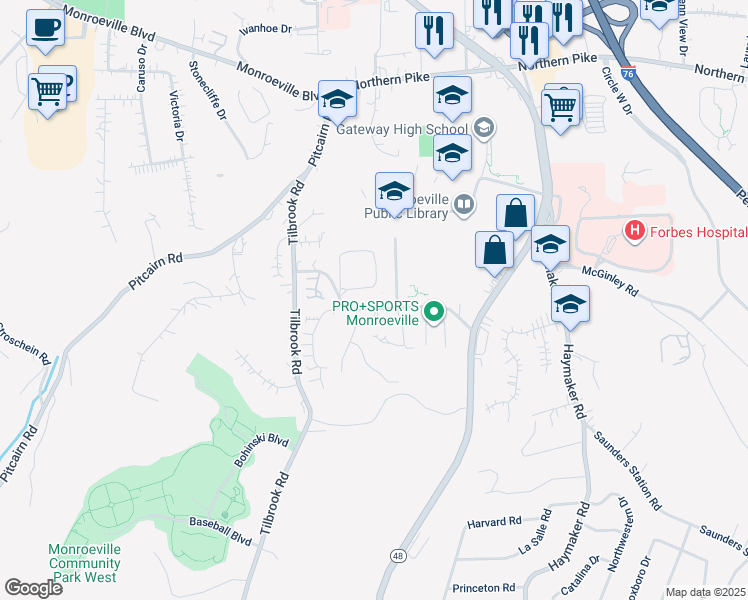 map of restaurants, bars, coffee shops, grocery stores, and more near 900 Macbeth Drive in Monroeville