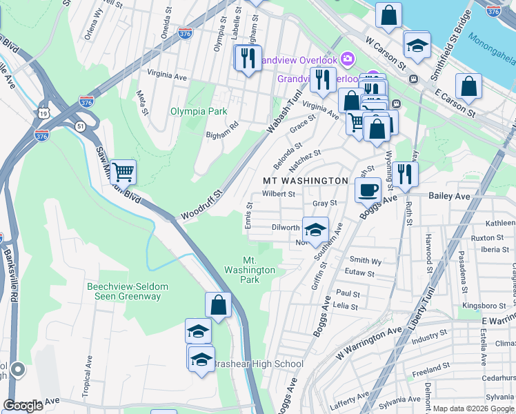 map of restaurants, bars, coffee shops, grocery stores, and more near 234 Cairo St in Pittsburgh