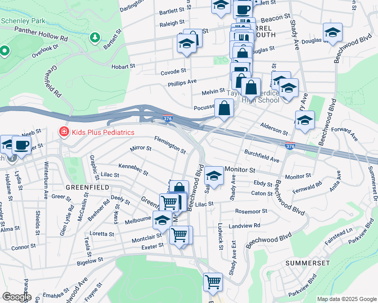map of restaurants, bars, coffee shops, grocery stores, and more near 3950 Murray Avenue in Pittsburgh