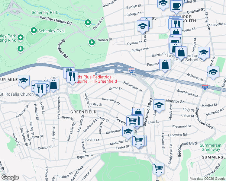 map of restaurants, bars, coffee shops, grocery stores, and more near 907 Welfer Street in Pittsburgh