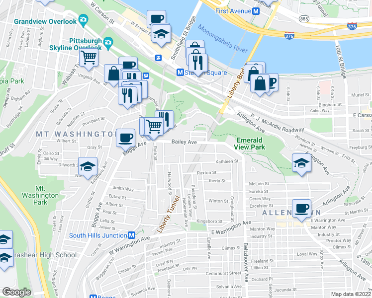 map of restaurants, bars, coffee shops, grocery stores, and more near 11 Haberman Avenue in Pittsburgh