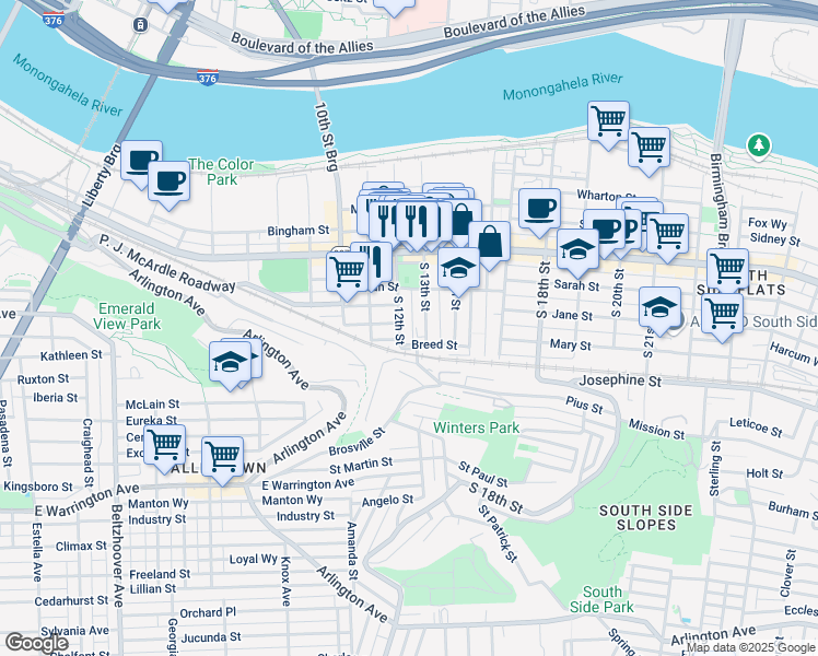 map of restaurants, bars, coffee shops, grocery stores, and more near 34 Enon Way in Pittsburgh