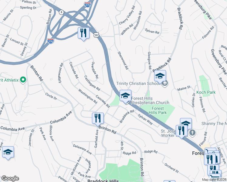 map of restaurants, bars, coffee shops, grocery stores, and more near 7 Bevington Rd in Pittsburgh