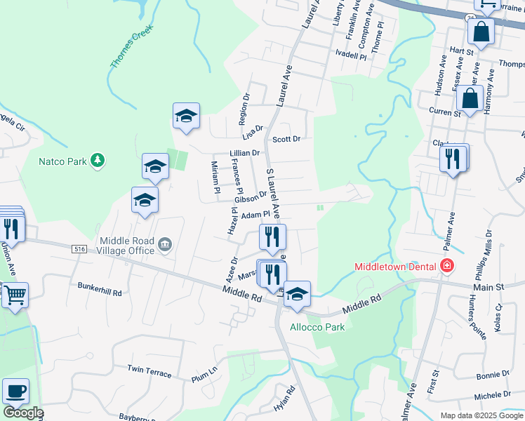 map of restaurants, bars, coffee shops, grocery stores, and more near 6 Adam Place in Hazlet